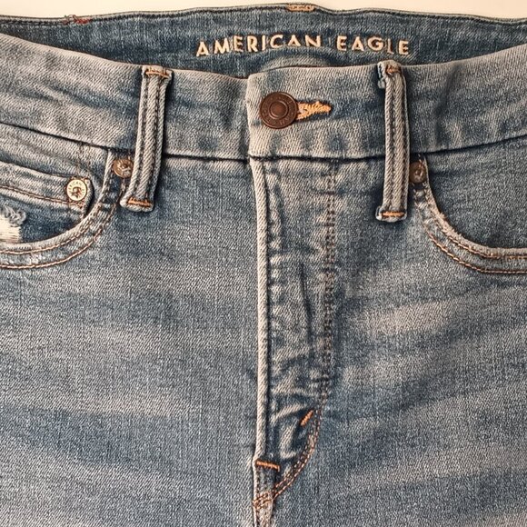 American Eagle Denim Jeans Size 4 Mid Rise Skinny Medium Light Wash Distressed - Picture 3 of 11